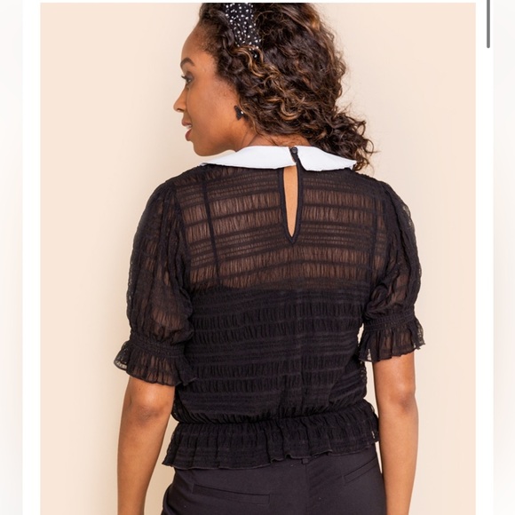 June & Ivy Francesca’s Kendra Sheer Blouse with Peter Pan Collar Size S - Picture 3 of 9
